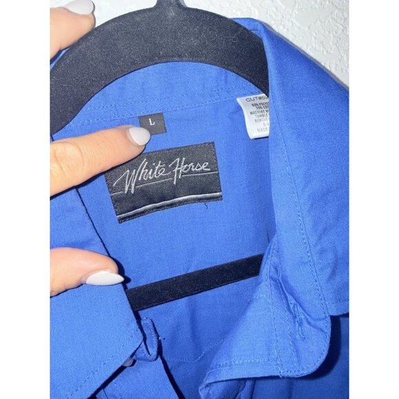 Vtg. White Horse Ranch Western Shirt Button Down Size Large Blue Pearl Snap 2A - Picture 3 of 6